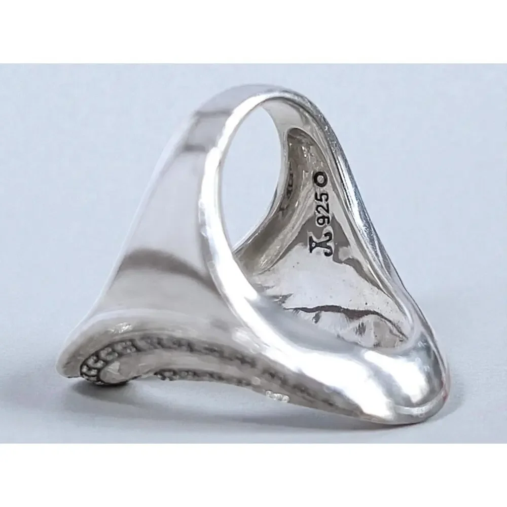 Sterling Silver 925 Spiral Statement Ring Cubic Zirconia Marcasite Size 6